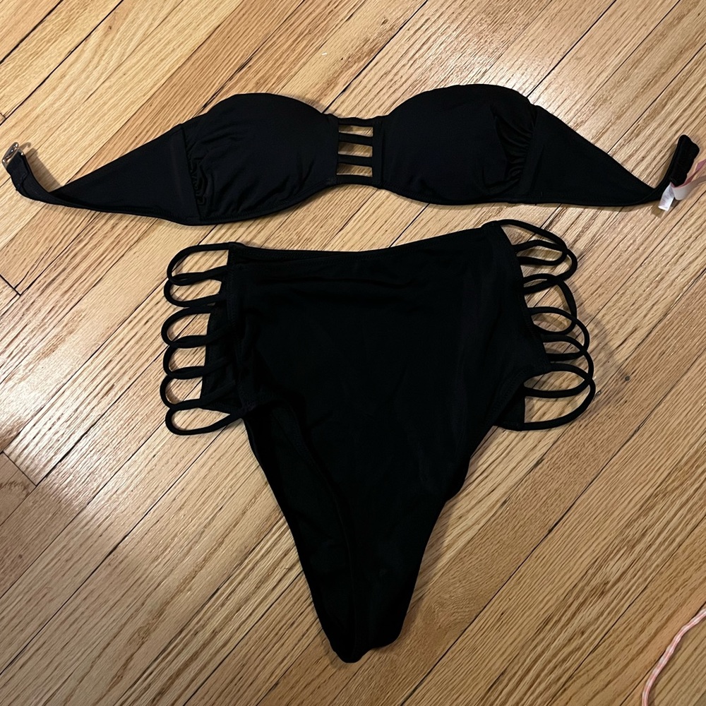 Black Strappy Victoria’s Secret Bikini Strapless High-Waisted